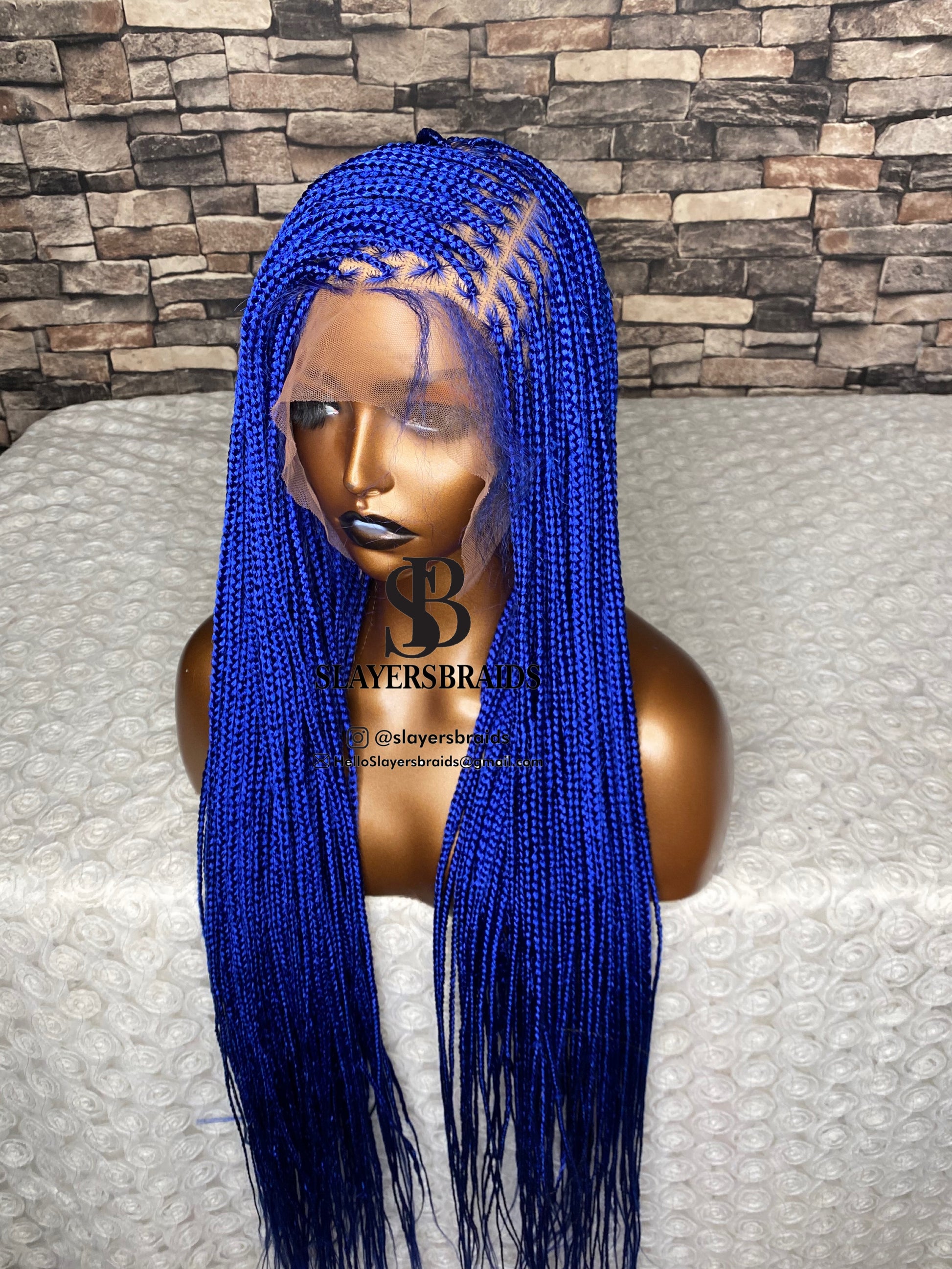 Royal blue micro knotless full lace braids 30” Summer wig