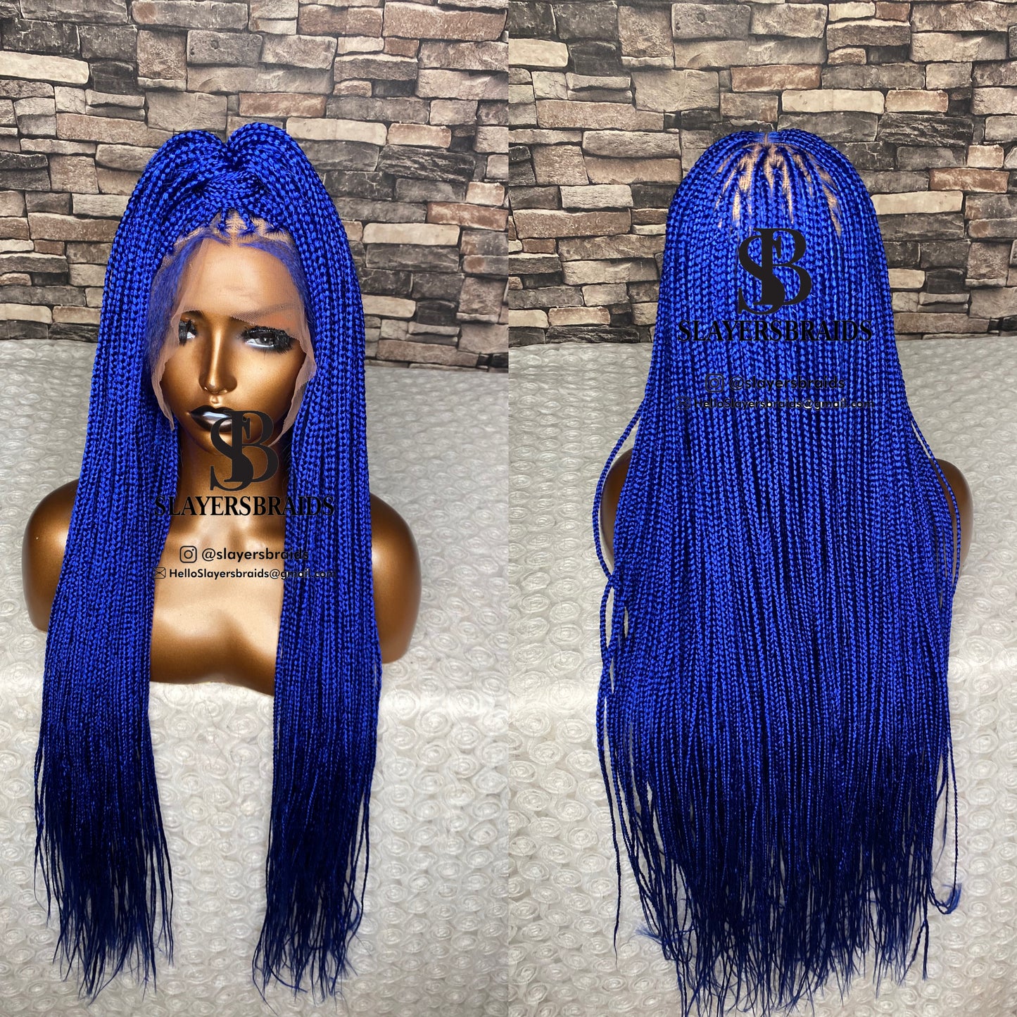 Royal blue micro knotless full lace braids 30” Summer wig